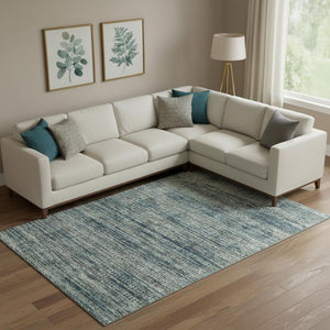 HomeRoots 10' X 14' Stylish Teal, Taupe & Beige Striped Washable Area Rug with UV Protection & Non-Slip Backing 709756