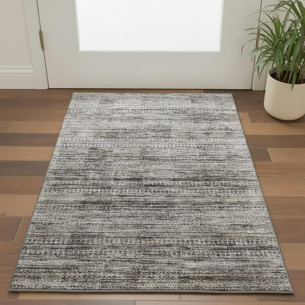 HomeRoots 5' X 8' Elegant Taupe Brown and Ivory Striped Washable Area Rug with UV Protection for Homes 709758