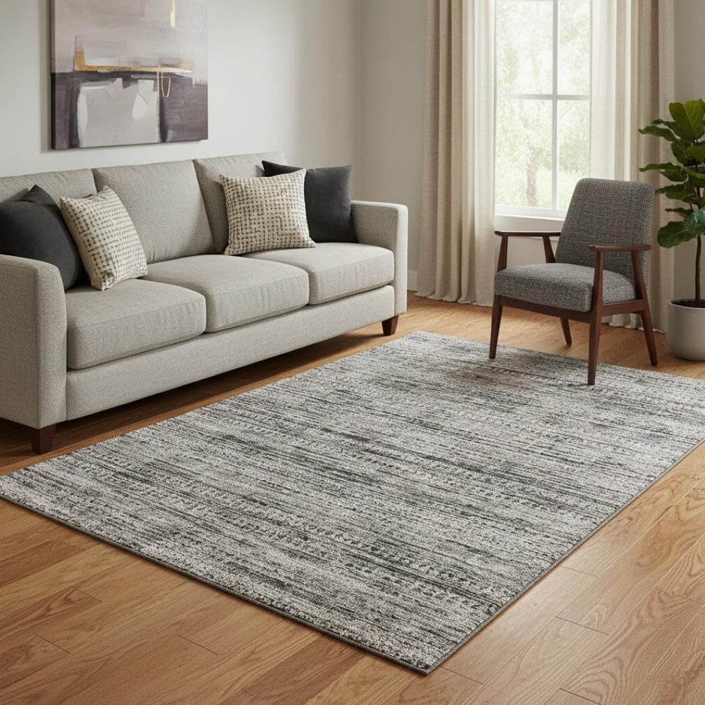 HomeRoots 8' Taupe Brown & Ivory Striped Washable Round Rug – Durable, UV-Protected & Easy-Care Design! 709759