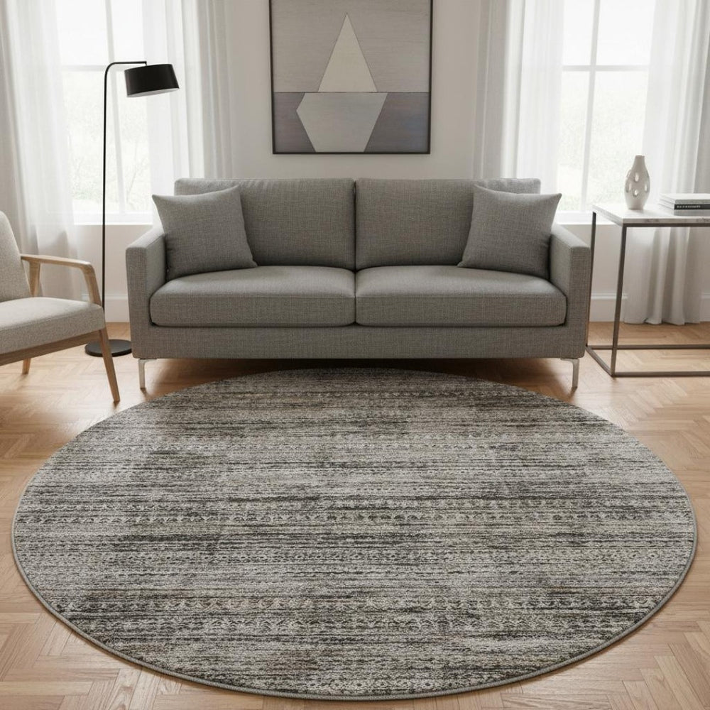HomeRoots 8' X 10' Stylish Taupe Brown & Ivory Striped Washable Area Rug with UV Protection for Everyday Use 709760