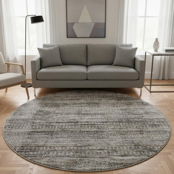 HomeRoots 8' X 10' Stylish Taupe Brown & Ivory Striped Washable Area Rug with UV Protection for Everyday Use 709760