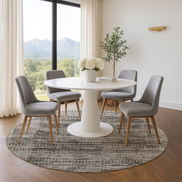 HomeRoots 8' X 10' Stylish Taupe Brown & Ivory Striped Washable Area Rug with UV Protection for Everyday Use 709760