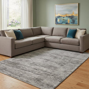 HomeRoots 9' X 12' Taupe Brown And Ivory Striped Area Rug – Durable, Washable, UV Resistant for Busy Homes 709761