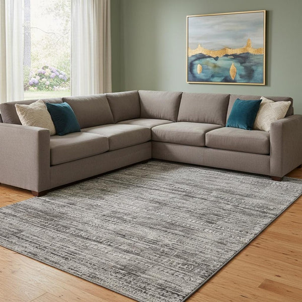 HomeRoots 9' X 12' Taupe Brown And Ivory Striped Area Rug – Durable, Washable, UV Resistant for Busy Homes 709761