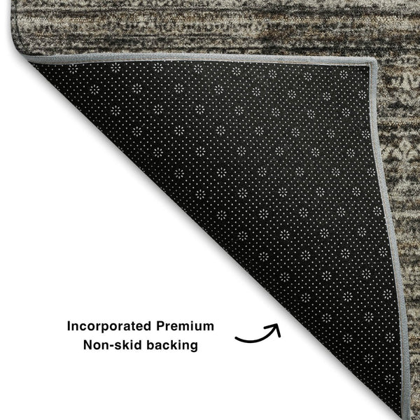 HomeRoots 10' X 14' Taupe Brown & Ivory Striped Washable Area Rug - UV Protection, Stain-Resistant, Durable Design 709762