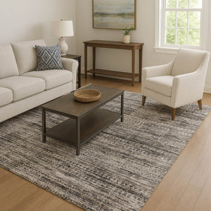 HomeRoots 10' X 14' Taupe Brown & Ivory Striped Washable Area Rug - UV Protection, Stain-Resistant, Durable Design 709762
