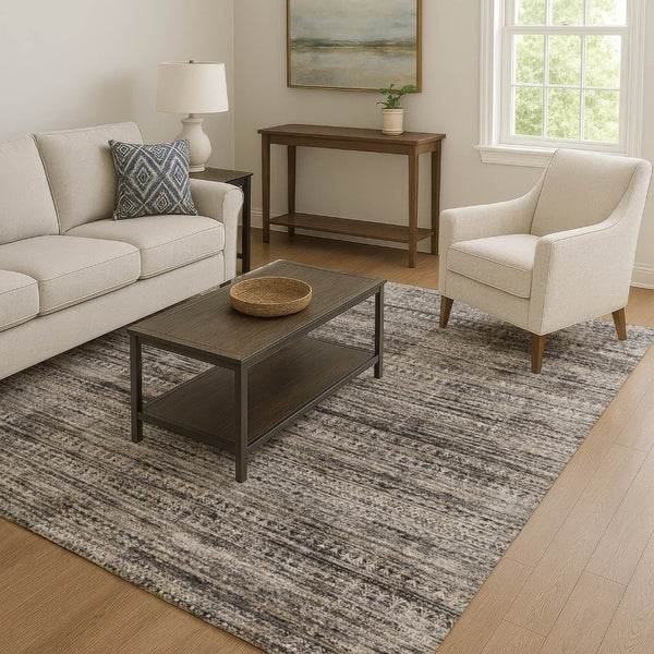 HomeRoots 10' X 14' Taupe Brown & Ivory Striped Washable Area Rug - UV Protection, Stain-Resistant, Durable Design 709762