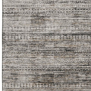 HomeRoots 10' X 14' Taupe Brown & Ivory Striped Washable Area Rug - UV Protection, Stain-Resistant, Durable Design 709762