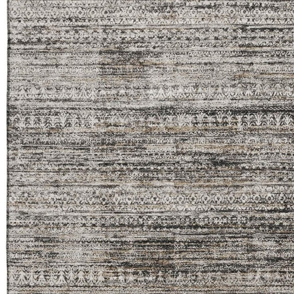 HomeRoots 10' X 14' Taupe Brown & Ivory Striped Washable Area Rug - UV Protection, Stain-Resistant, Durable Design 709762