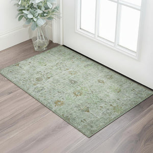 HomeRoots 5' X 8' Artichoke Green Oriental Rug - Durable, Washable, UV Protected, Perfect for High-Traffic Areas 709764