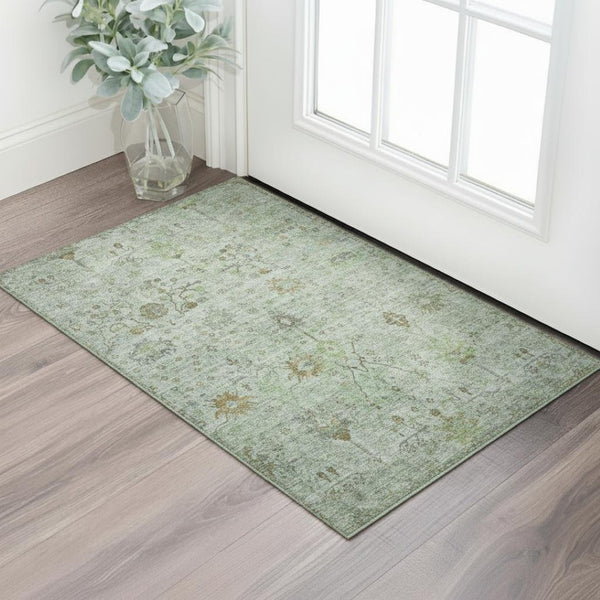 HomeRoots 5' X 8' Artichoke Green Oriental Rug - Durable, Washable, UV Protected, Perfect for High-Traffic Areas 709764