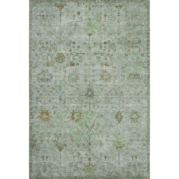 HomeRoots 5' X 8' Artichoke Green Oriental Rug - Durable, Washable, UV Protected, Perfect for High-Traffic Areas 709764