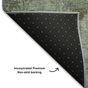 HomeRoots 5' X 8' Artichoke Green Oriental Rug - Durable, Washable, UV Protected, Perfect for High-Traffic Areas 709764