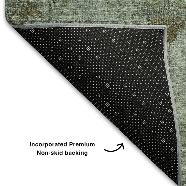 HomeRoots 5' X 8' Artichoke Green Oriental Rug - Durable, Washable, UV Protected, Perfect for High-Traffic Areas 709764