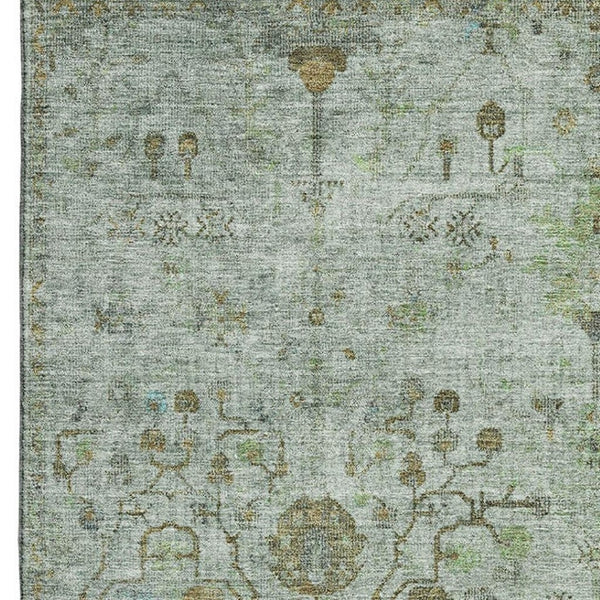 HomeRoots 5' X 8' Artichoke Green Oriental Rug - Durable, Washable, UV Protected, Perfect for High-Traffic Areas 709764