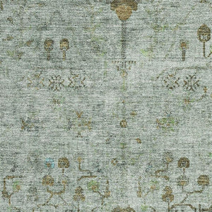 HomeRoots 8' Elegant Artichoke Green Washable Oriental Round Rug with UV Protection for High-Traffic Areas 709765