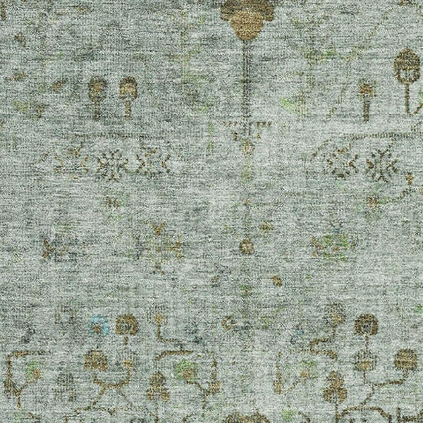 HomeRoots 8' Elegant Artichoke Green Washable Oriental Round Rug with UV Protection for High-Traffic Areas 709765