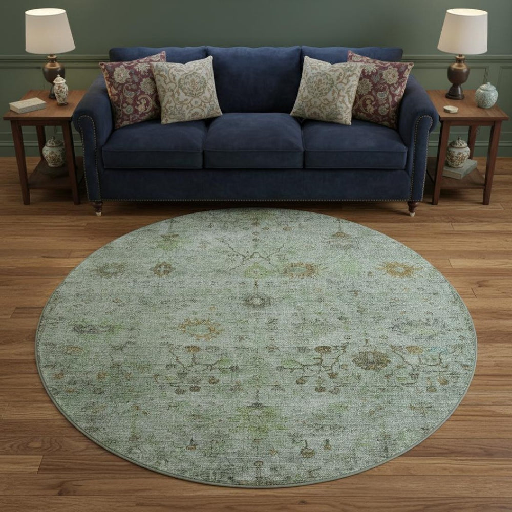 HomeRoots 8' X 10' Artichoke Green Copper Gray Oriental Washable Area Rug with UV Protection & Durability 709766