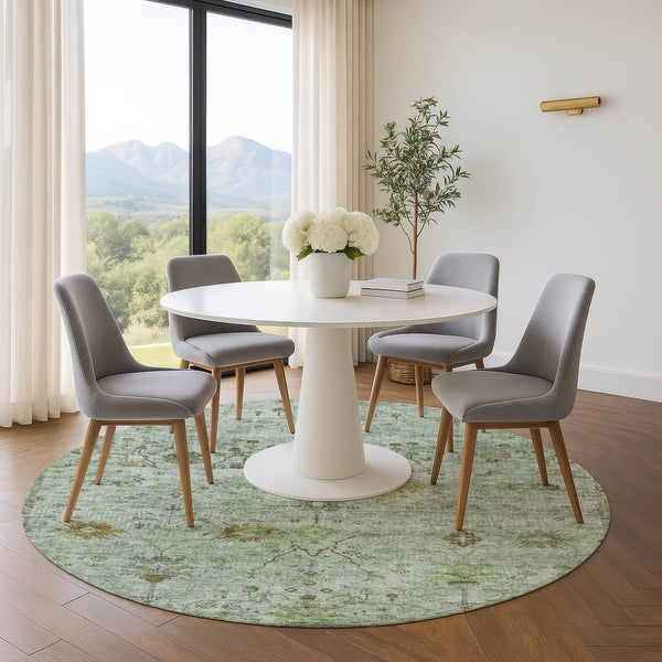 HomeRoots 8' X 10' Artichoke Green Copper Gray Oriental Washable Area Rug with UV Protection & Durability 709766