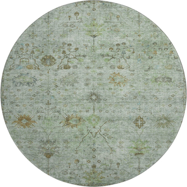 HomeRoots 8' X 10' Artichoke Green Copper Gray Oriental Washable Area Rug with UV Protection & Durability 709766