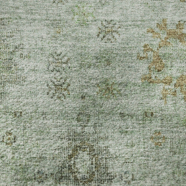HomeRoots 8' X 10' Artichoke Green Copper Gray Oriental Washable Area Rug with UV Protection & Durability 709766