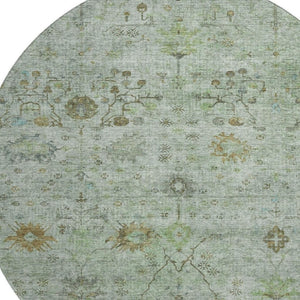HomeRoots 8' X 10' Artichoke Green Copper Gray Oriental Washable Area Rug with UV Protection & Durability 709766