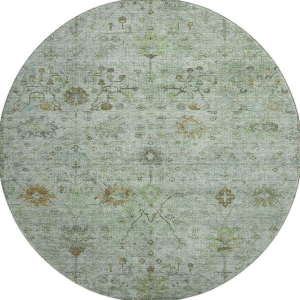 HomeRoots 8' X 10' Artichoke Green Copper Gray Oriental Washable Area Rug with UV Protection & Durability 709766