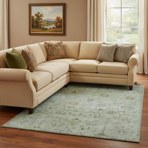 HomeRoots 9' X 12' Artichoke Green Copper Gray Oriental Rug - Washable, UV Protected, Stain Resistant, Durable 709767