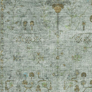 HomeRoots 9' X 12' Artichoke Green Copper Gray Oriental Rug - Washable, UV Protected, Stain Resistant, Durable 709767