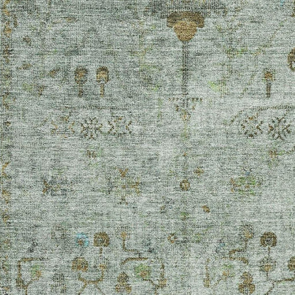 HomeRoots 9' X 12' Artichoke Green Copper Gray Oriental Rug - Washable, UV Protected, Stain Resistant, Durable 709767
