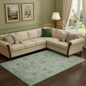HomeRoots 10' X 14' Artichoke Green Copper Gray Oriental Area Rug - Durable, Washable & UV Protected Style 709768