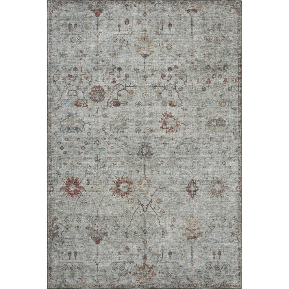 HomeRoots 8' Gray Copper Silver Oriental Washable Round Rug - UV Protected, Stain Resistant & Easy Care 709771