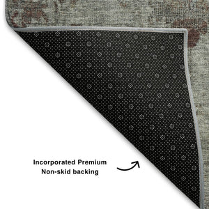 HomeRoots 8' Gray Copper Silver Oriental Washable Round Rug - UV Protected, Stain Resistant & Easy Care 709771