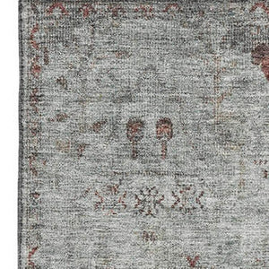HomeRoots 8' Gray Copper Silver Oriental Washable Round Rug - UV Protected, Stain Resistant & Easy Care 709771