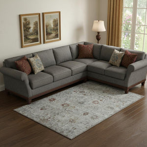 HomeRoots 10' X 14' Gray Copper Silver Oriental Area Rug - Washable, UV Protected, Stain Resistant Luxury Decor 709774