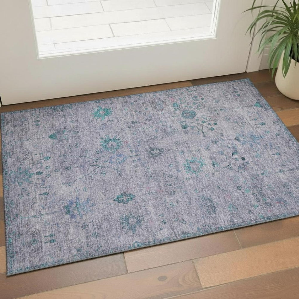 HomeRoots 5' X 8' Elegant Lavender & Teal Oriental Washable Area Rug with UV Protection for Busy Homes 709776