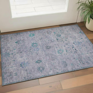 HomeRoots 5' X 8' Elegant Lavender & Teal Oriental Washable Area Rug with UV Protection for Busy Homes 709776