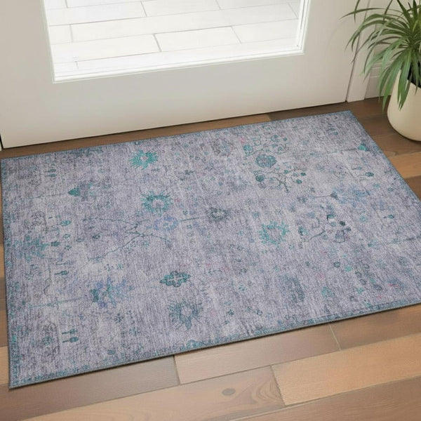 HomeRoots 5' X 8' Elegant Lavender & Teal Oriental Washable Area Rug with UV Protection for Busy Homes 709776