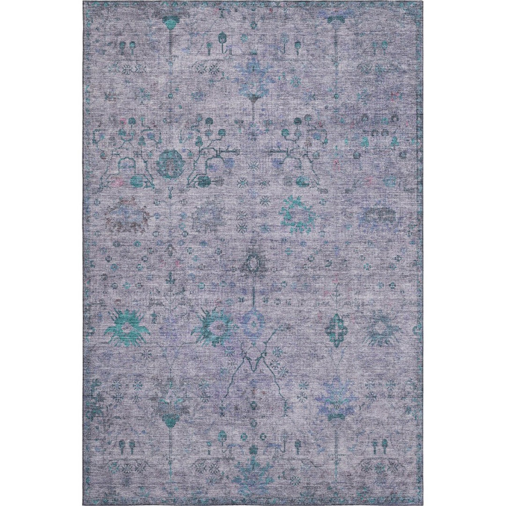 HomeRoots 5' X 8' Elegant Lavender & Teal Oriental Washable Area Rug with UV Protection for Busy Homes 709776