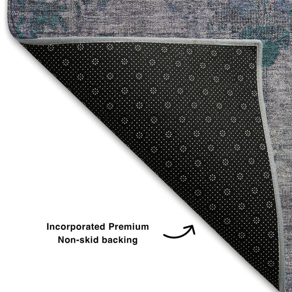 HomeRoots 8' Elegant Lavender and Teal Round Rug - Washable, UV-Protected, Non-Slip for Stylish Durability 709777