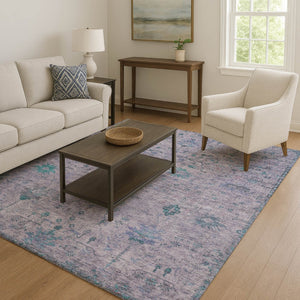 HomeRoots 8' Elegant Lavender and Teal Round Rug - Washable, UV-Protected, Non-Slip for Stylish Durability 709777
