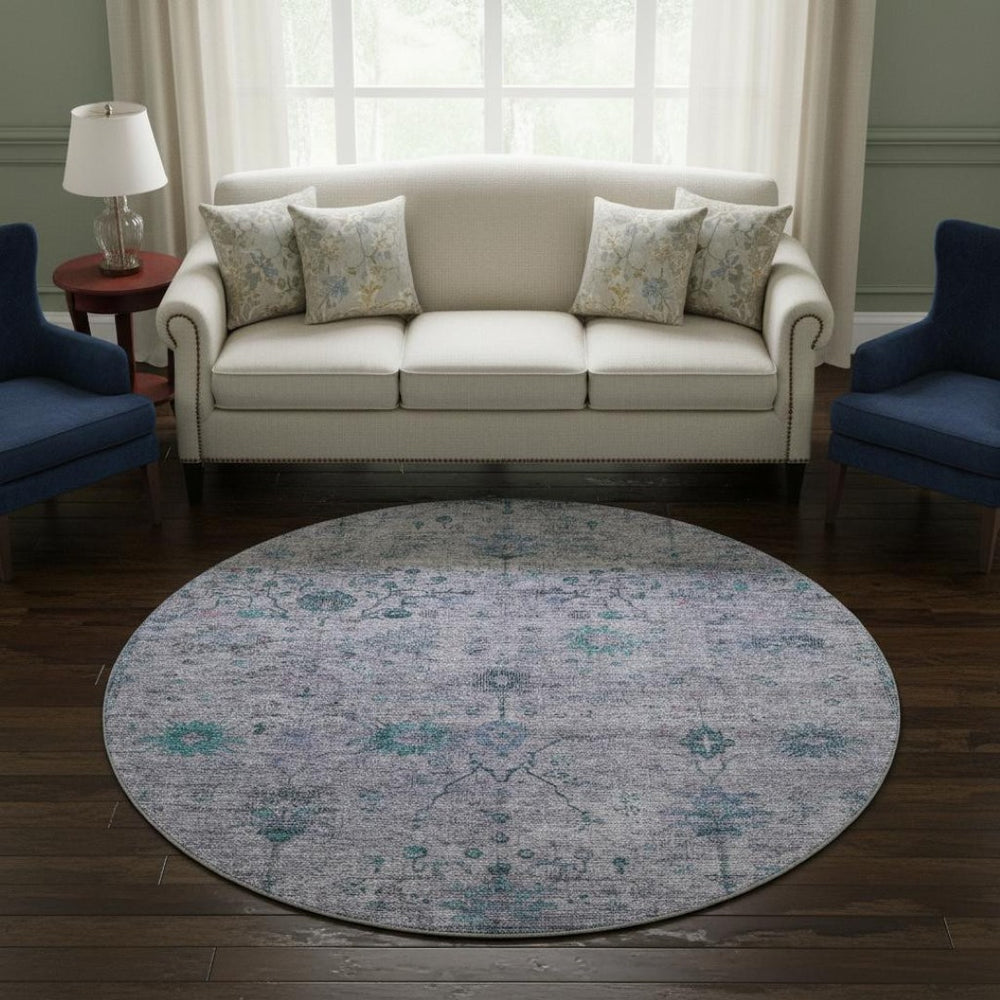 HomeRoots 8' X 10' Luxurious Lavender and Teal Oriental Area Rug - Washable, Durable, UV Protected for Homes 709778
