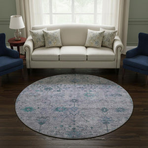 HomeRoots 8' X 10' Luxurious Lavender and Teal Oriental Area Rug - Washable, Durable, UV Protected for Homes 709778