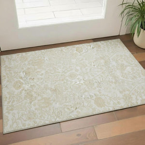 HomeRoots 5' X 8' Floral Area Rug in Ivory & Beige – Washable, UV-Protected, Stain-Resistant for Busy Homes 709782