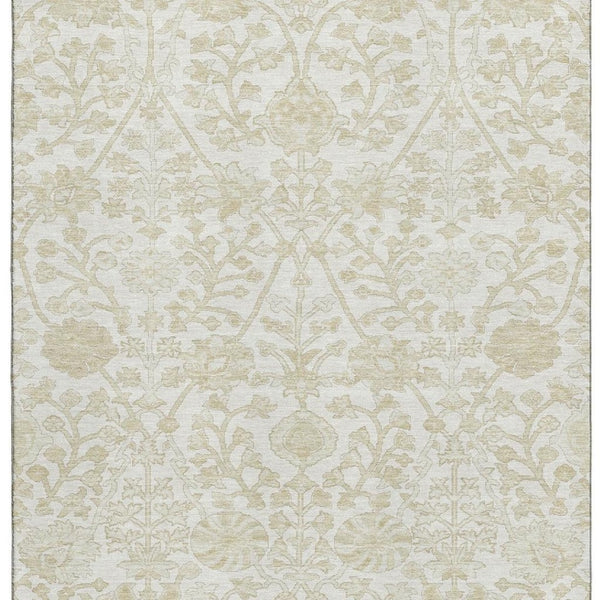 HomeRoots 5' X 8' Floral Area Rug in Ivory & Beige – Washable, UV-Protected, Stain-Resistant for Busy Homes 709782