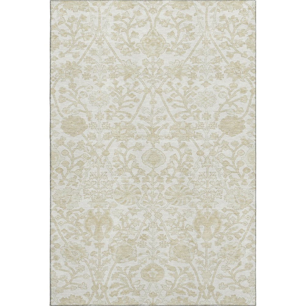 HomeRoots 8' Elegant Ivory and Beige Floral Washable Round Rug - Stain Resistant, UV Protected, Non-Slip Design 709783