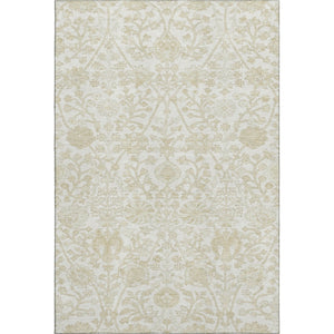 HomeRoots 8' Elegant Ivory and Beige Floral Washable Round Rug - Stain Resistant, UV Protected, Non-Slip Design 709783