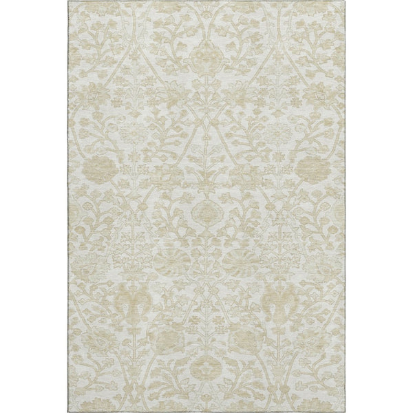 HomeRoots 8' Elegant Ivory and Beige Floral Washable Round Rug - Stain Resistant, UV Protected, Non-Slip Design 709783