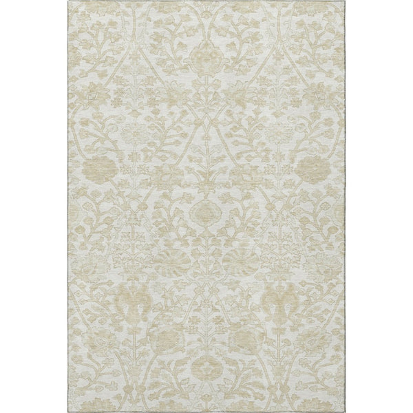 HomeRoots 8' Elegant Ivory and Beige Floral Washable Round Rug - Stain Resistant, UV Protected, Non-Slip Design 709783