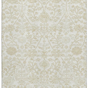 HomeRoots 9' X 12' Ivory Floral Washable Area Rug - Durable, UV-Protected, Soft & Stain Resistant for Homes 709785